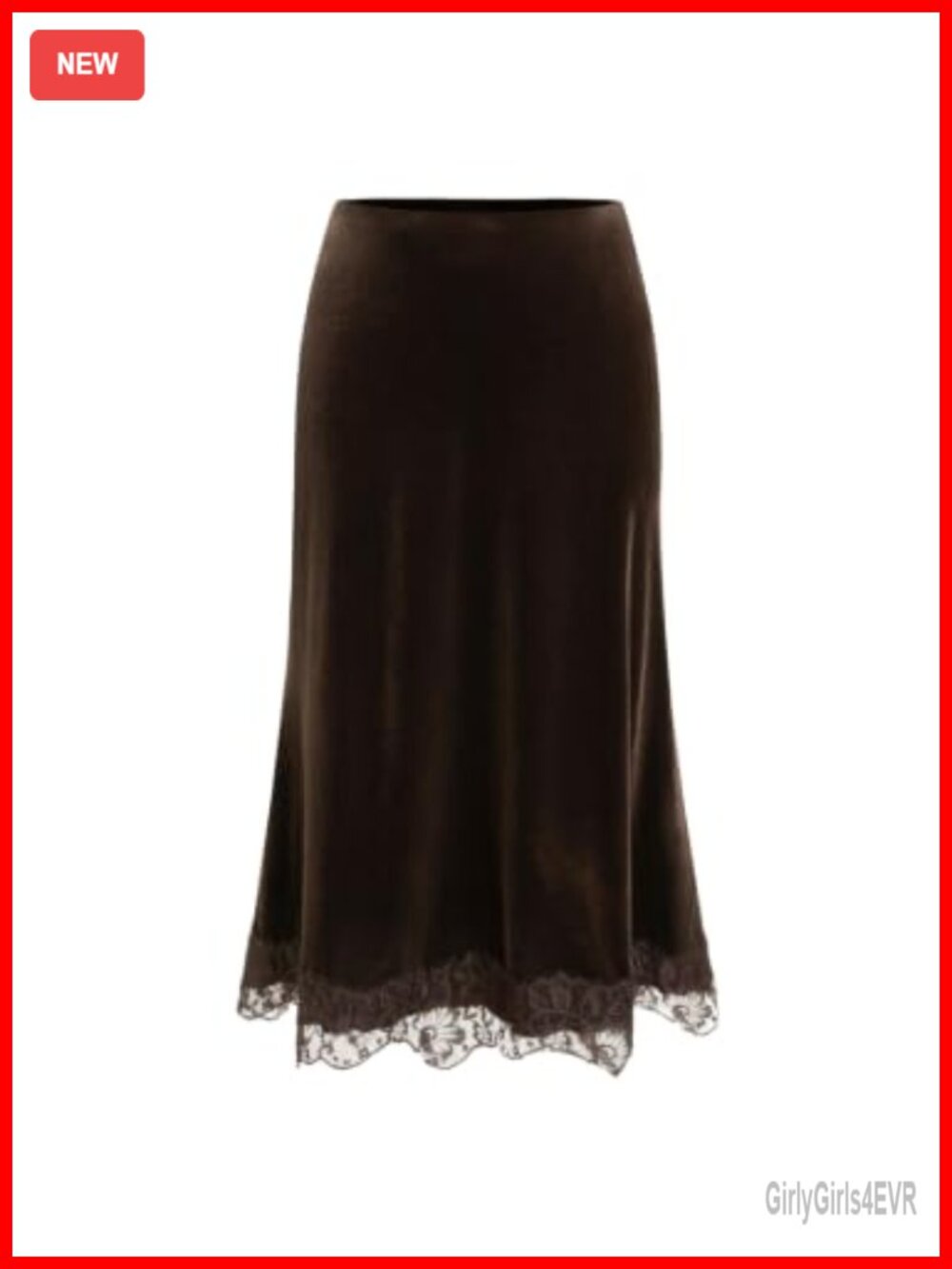 Velvet Midi Skirt Lace Hem A Line Flowy Womens Office Date Night
